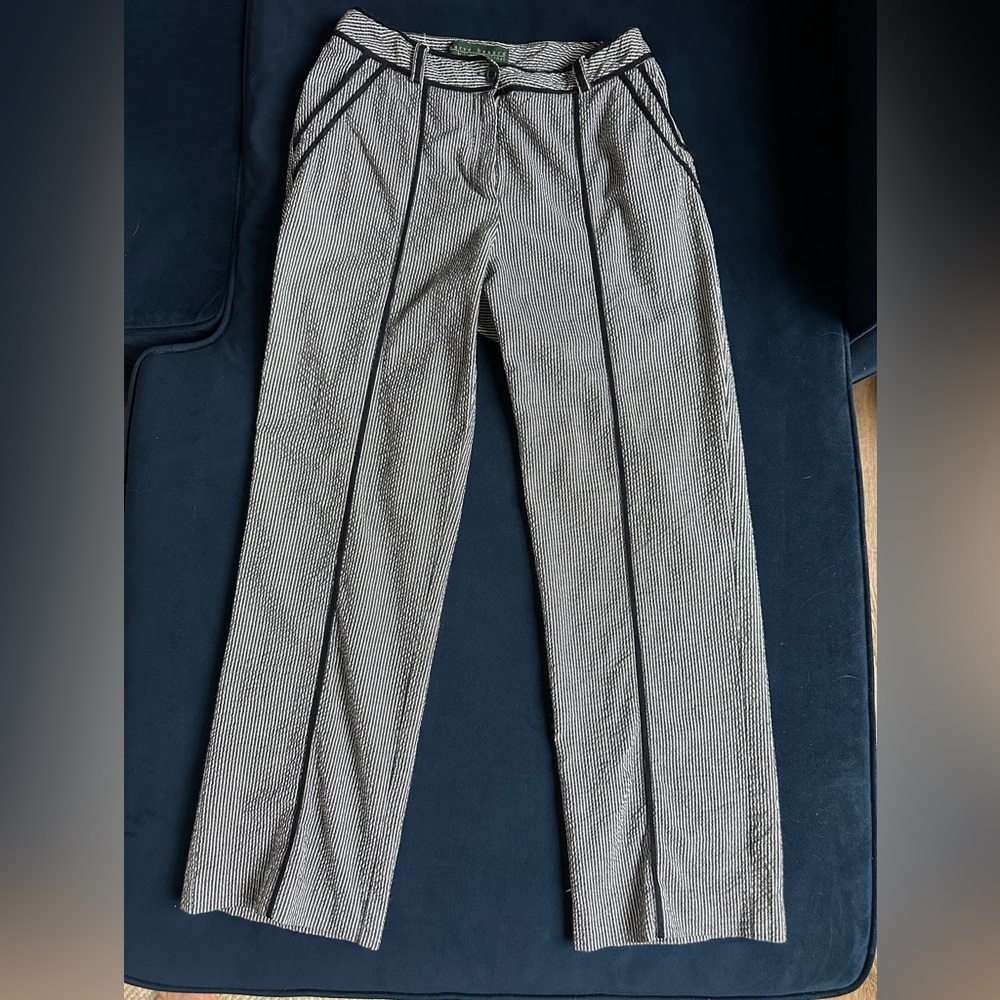 Vintage Harve Bernard cropped ankle cotton pinstripe seersucker trouser pants